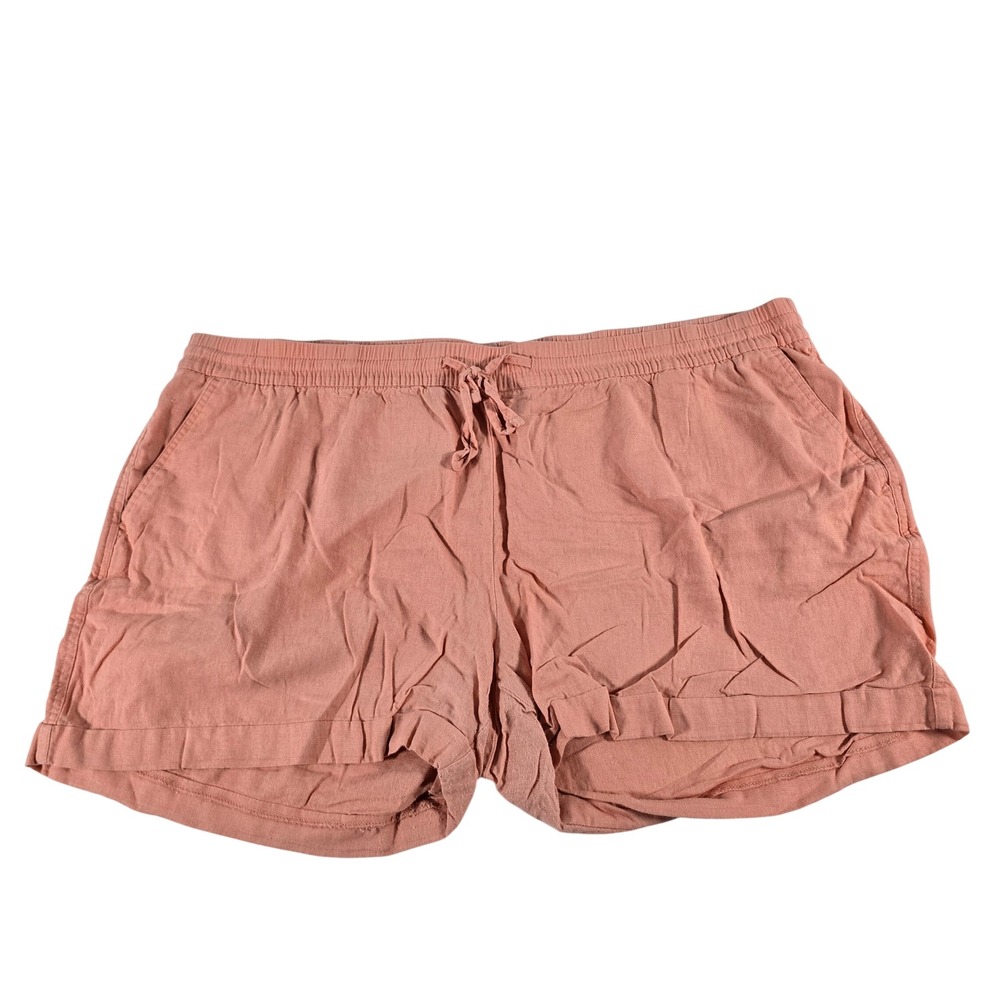 Old Navy Womens XXL Coral Pink Linen Blend Pull On Drawstring Shorts Pockets